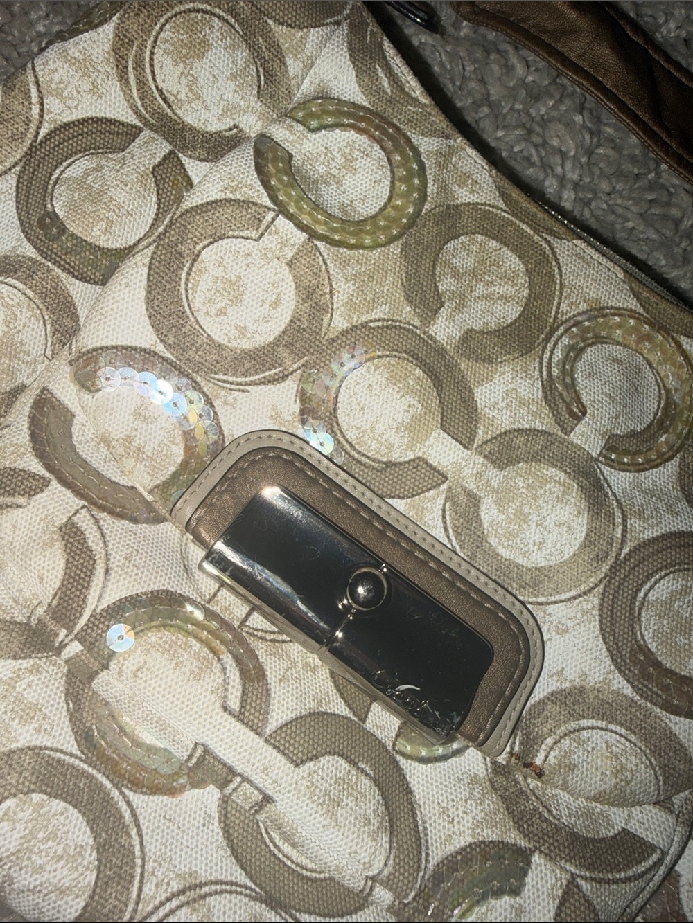Coach Signature Metallic Cream & Tan Hobo Bag with 2 Hang Tags - Picture 4 of 15
